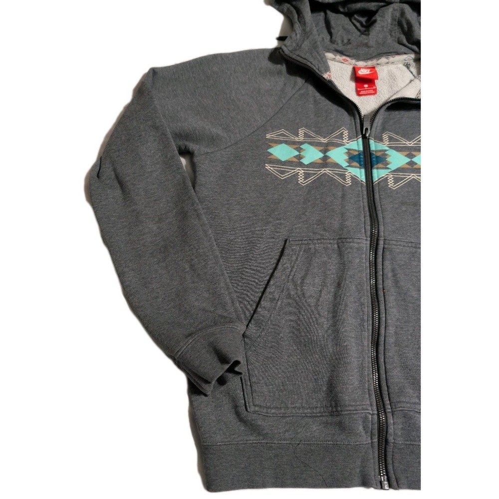 Nike N7 Full Zip Hoodie Small Gray Native Aztec Graphic Sweatshirt Womens - Picture 9 of 9